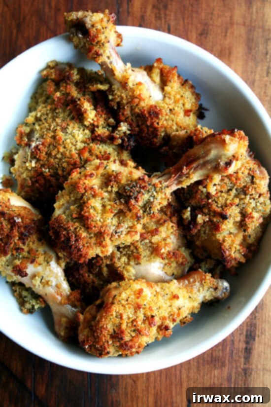 After marinating in a mustard and buttermilk bath, these mustard roasted chicken legs are topped with a layer of herbed bread crumbs, which crisp up beautifully after 40 minutes in the oven and taste absolutely divine. A wonderful weeknight meal. // alexandracooks.com After marinating in dijon mustard and buttermilk, these mustard roasted chicken legs are topped with a layer of herbed bread crumbs, which crisp up beautifully in the oven and taste absolutely divine.