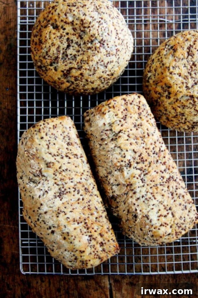 Φρυγανιστό Ψωμί Κινόας και Λιναρόσπορου 9 just-baked quinoa-flax bread cooling on cooling racks