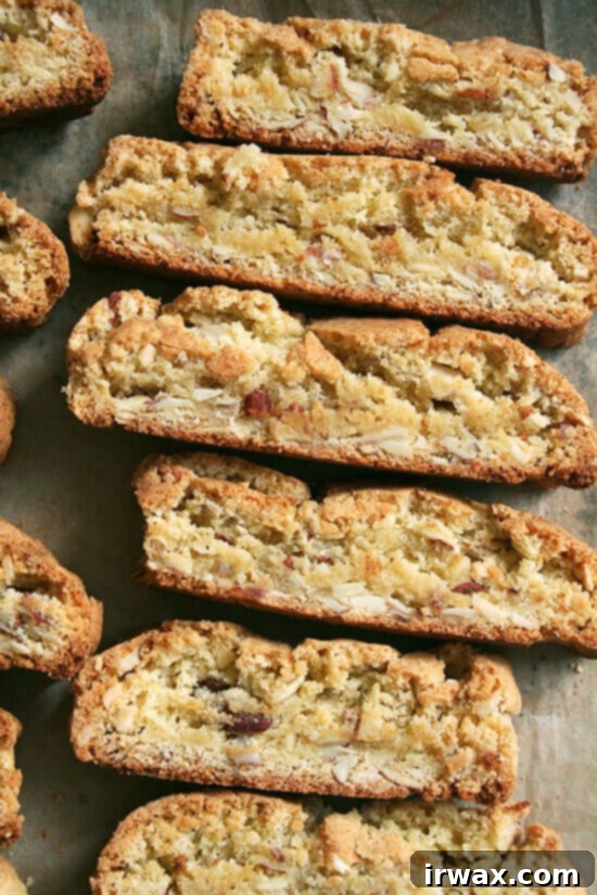 Μπισκότα βανίλιας και αμυγδάλου 3 Biscotti βανίλιας-αμυγδάλου σε ταψί, έτοιμα για δεύτερο ψήσιμο.