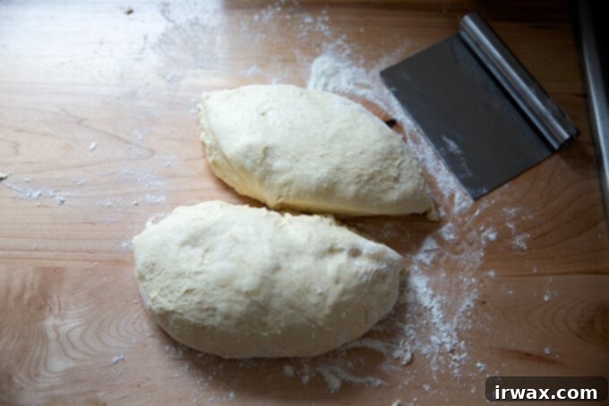 Εύκολο Μπριός Χωρίς Ζύμωμα 8 Ζύμη brioche χωρισμένη σε δύο μερίδες.