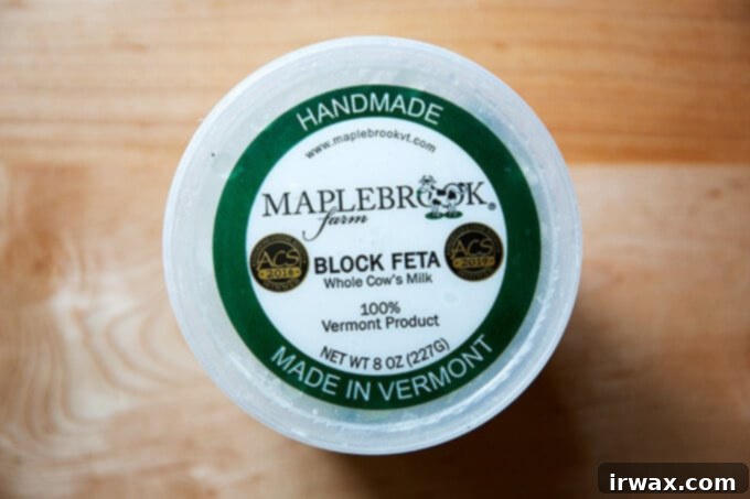 Ψητή Φέτα με Ντοματίνια 16 Ένας κουβάς φέτας Maplebrook Farm από το Vermont.