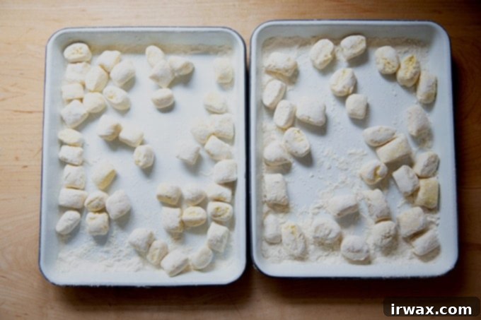 Εύκολα Σπιτικά Νιόκι με Ρικότα 20 Κομμένα gnocchi ricotta σε δύο μικρά ταψιά.