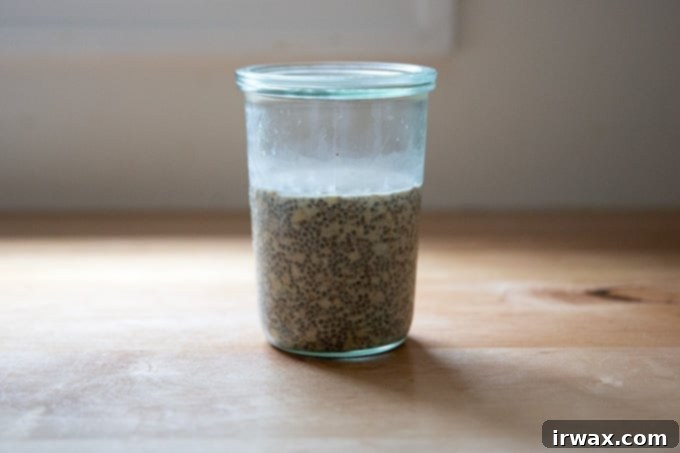 Νυχτερινή Vegan Βρώμη Τσία 8 Ένα βάζο Weck γεμάτο με τη βρώμης chia overnight.